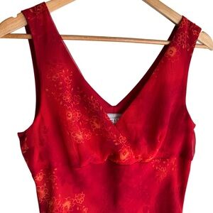 Vintage 90s Y2K Red Slip Dress L Floral Burnout 2000s Cocktail Party Fairycore